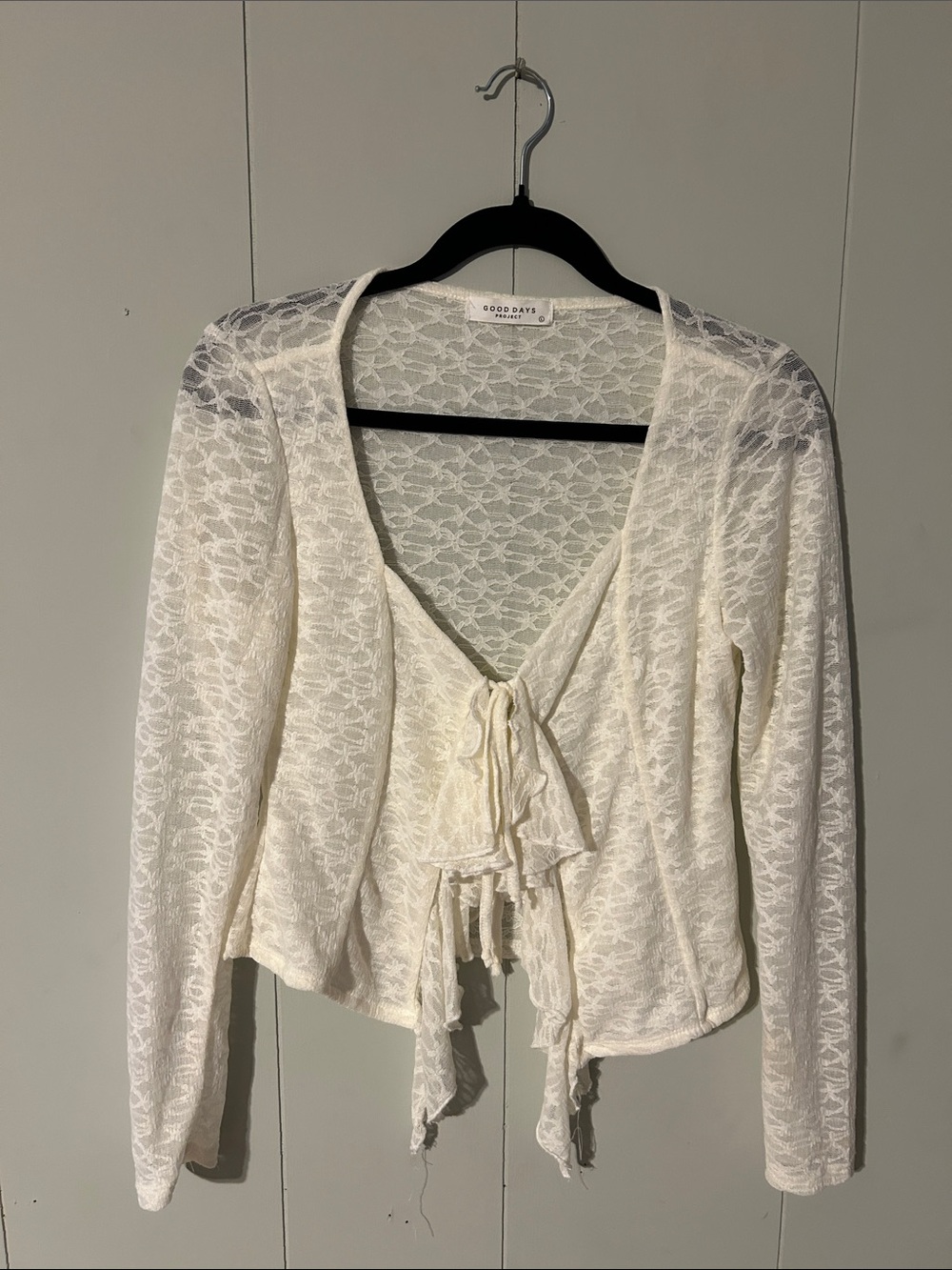 Good Days Cream Lace Tie-Front Cardigan
